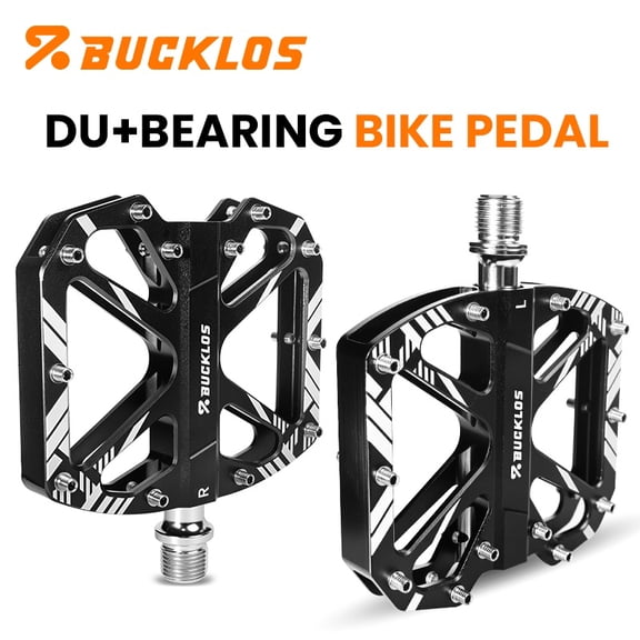 BUCKLOS Mountain Bike Pedals 9/16", DU Sealed Bearing Flat Platform Bicycle Pedals, CNC Aluminum Alloy Wide MTB Pedals, Anti‑Slip Pins, Waterproof Dustproof for MTB BMX Folding Bikes
