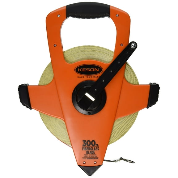 Keson OTRS1810300E Fiberglass Measuring Tape with Ring End, Speed Rewind (Graduation: ft., in, 1/8 & ft., 1/10, 1/100), 300-Foot
