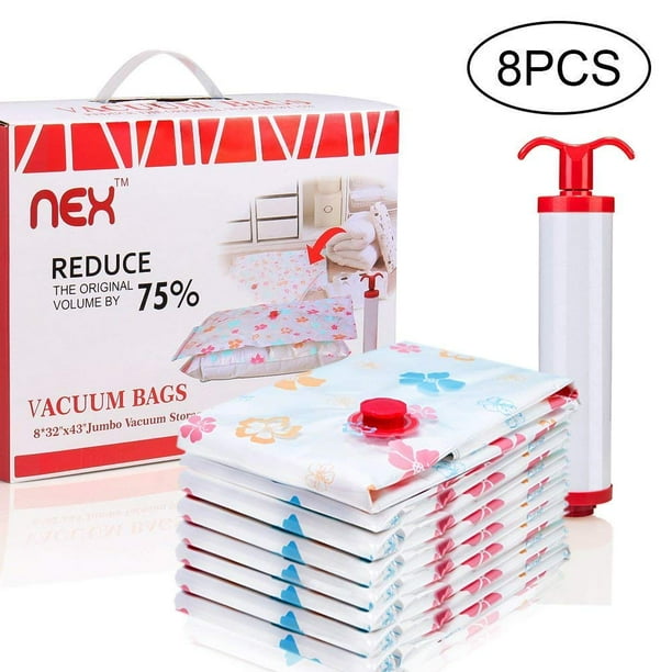 8Pack Vacuum Storage Reusable Compression Bags Free Hand Pump