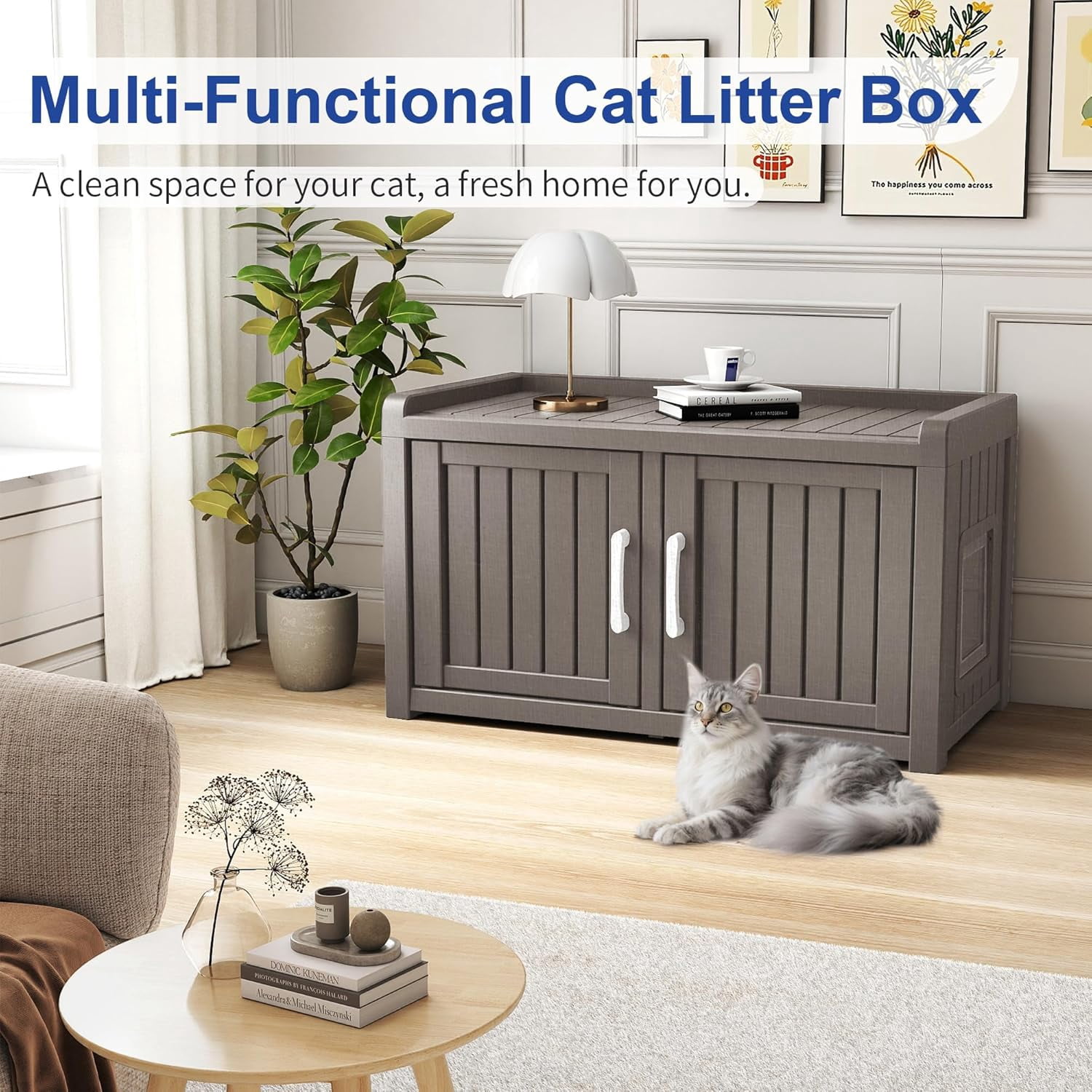 Joxxoaa Outdoor resin weatherproof cat house,ventilated and insulated for Cats,Kittens,Puppies,washable,easy to assemble,scratch and bite-resistant,non-stick to hair (gray)