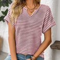 thumbnail image 7 of yunLCZ Ladies Blouse Discounted Womens Casual Cap Short Sleeve Tops Trendy Summer V Neck Loose Striped Casual Basic T Shirts Tee Blouses Office casual blouse with leggings, 7 of 7