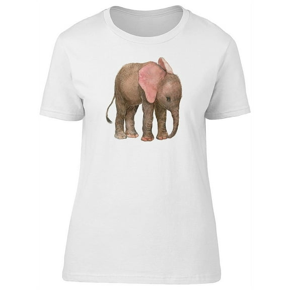 Smartprints Womens Graphic Tee White - Cute Little Baby Elephant 100% Cotton Regular Fit