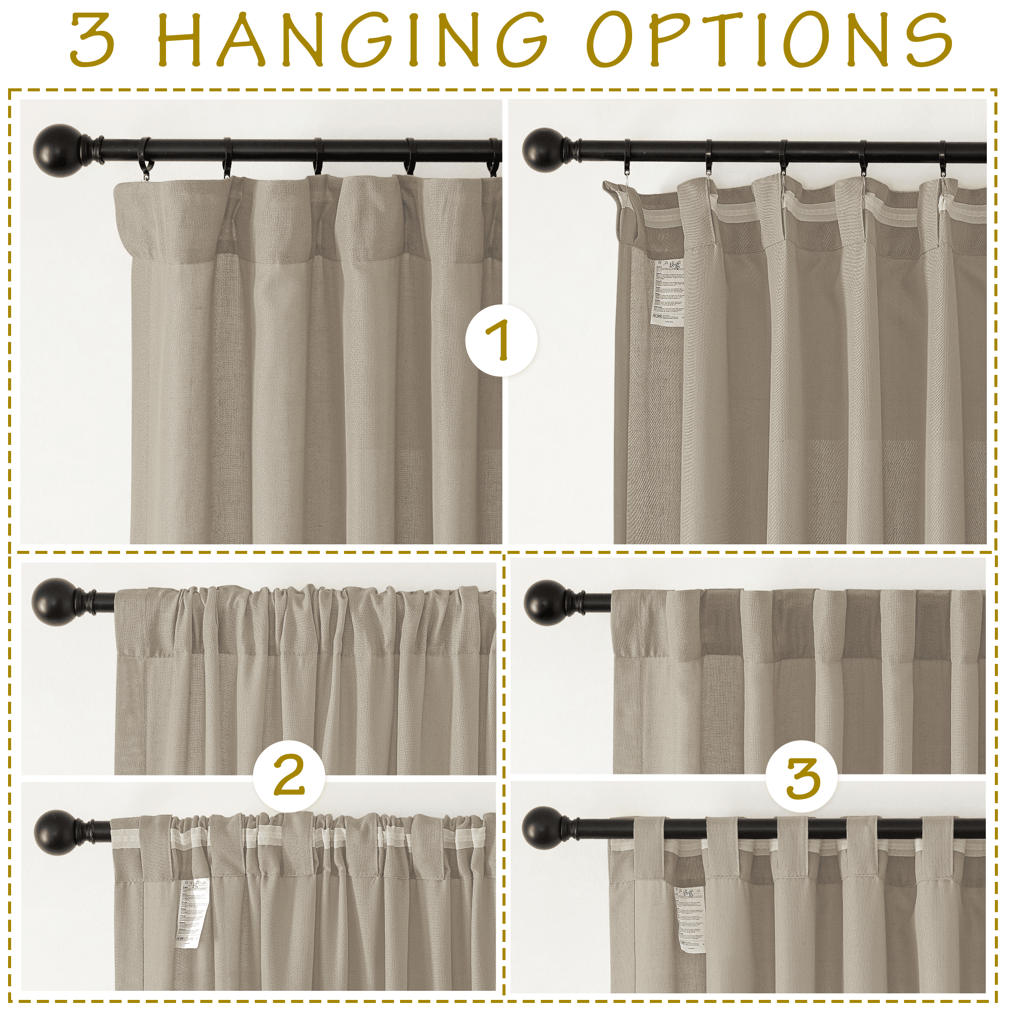 NICETOWN Flax Linen Curtains for Bedroom 84 inches Long, Thick Linen Curtains Hook Belt/Backtab/Rod Pocket Light Filtering Drapes, 50"x 84", Taupe, 2 Panels