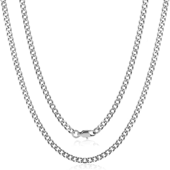 SanThree Solid Pure Titanium Cuban Link Chain 3.5mm Finely Polished Skin Friendly Shinny Curb Chain Necklace for Women Men Sensitive Skin Valentines Birthday Gifts 25.6 Inches