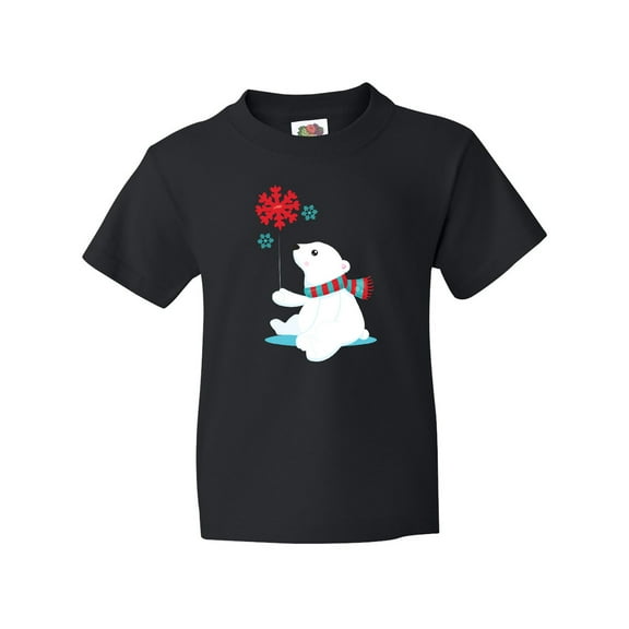 Inktastic Polar Bear With A Scarf, White Bear, Snowflakes Youth T-Shirt