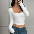 thumbnail image 5 of Sexlip Womens Cotton Tops Long Sleeve T Shirts Square Neck Y2k Tops Slim Fit Going Out Fall Fashion Clothes White S, 5 of 6