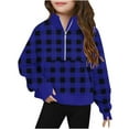 thumbnail image 2 of lkfuzj Girls Half Zip Sweatshirt Long Sleeve Pullover Crop Tops Kids Loose Lightweight Plaid Tops Fashion Spring Clothes - Blue, 2 of 5