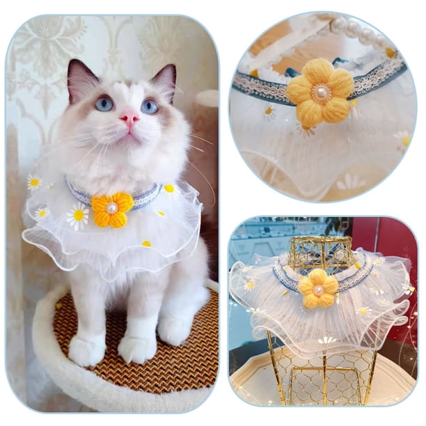 S encaje perlas perro gato pañuelos perro babero bufanda gato disfraces accesorios para gatito gatito cachorro perros pequeños multicolor