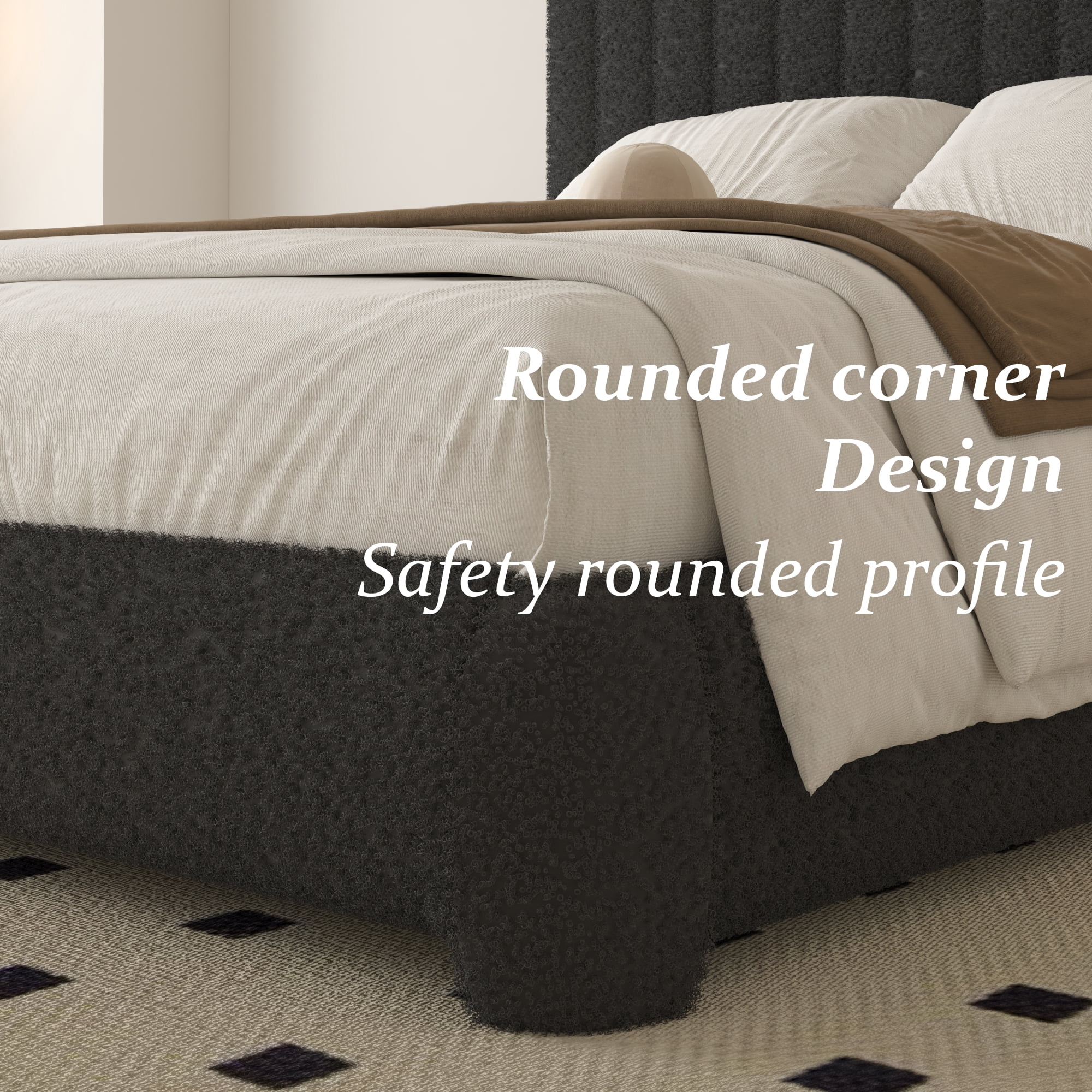 VIPLOV Queen Size Boucle Bed Frame, Upholstered Cloud Platform Bed Frame with Adjustable Headboard, No Box Spring Needed, Noise Free Design, Easy Assembly, Black