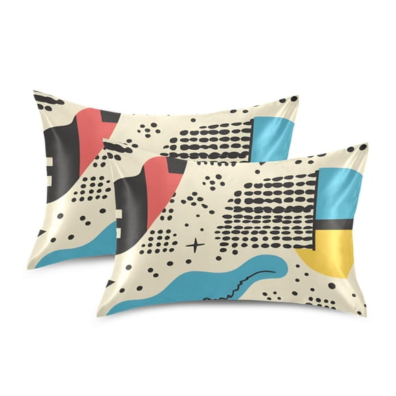 Yayeee Pillowcase Standard Size Set of 2 Satin Wrinkle Resistant Pillow Case, Blue Retro Print