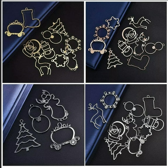 U8MO 4 Open Bezel Pendants Silhouette Large Focal Piece Assorted Lot Christmas Theme