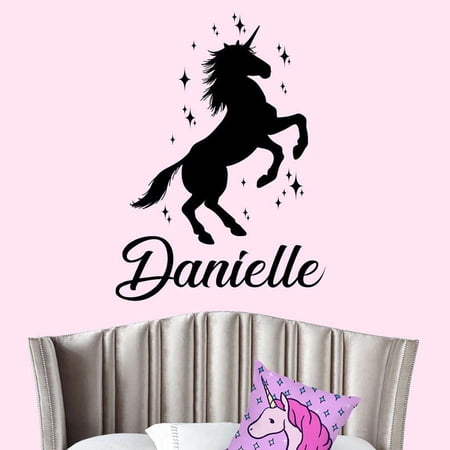 Unicorn Wall Art Sticker Personalised Name Custom Kids Girls Bedroom Baby Room Nursery Interior Decor Vinyl Window Decal 42x57cm