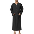 thumbnail image 1 of xiaxaixu Men Robe, Long Sleeve Kaftan Button Closure Solid Color Slit Lightweight Thobe Arabic Clothes, 1 of 6
