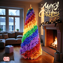 Tcbosik Unlit Rainbow Christmas Tree with 1248 Branch Tips, 6ft Artificial Xmas Tree with Spiral Design & Metal Stand for Indoor Holiday Decoration, Colorful