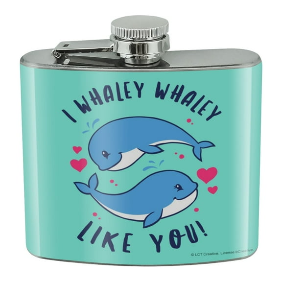I Whaley Like You Really Whale Love Funny Humor Stainless Steel 5oz Hip Drink Kidney Flask