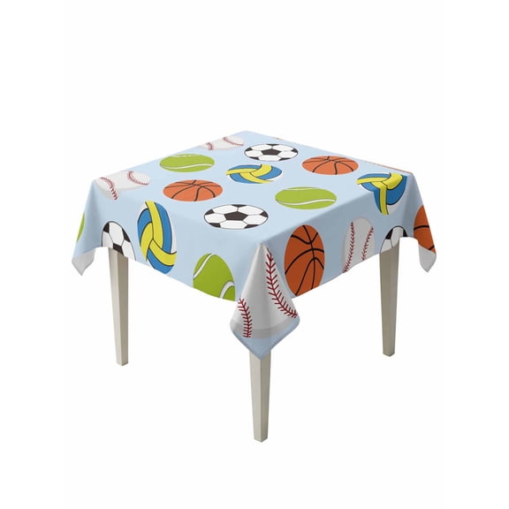 Blue Balls Table Cloth, Waterproof Tablecloth for Square Tables, Baseball Tennis Basketball Football Reusable Washable Fabric Table Cover for Restaurant Kitchen Dining Tables 54"x54"