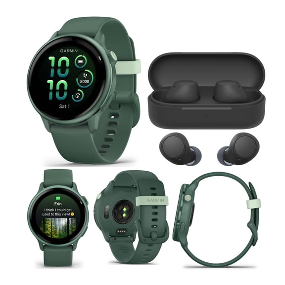 Garmin vivoactive 6 GPS Smartwatch (Jasper Green) Bundle with Wireless Earbuds (2 Items)