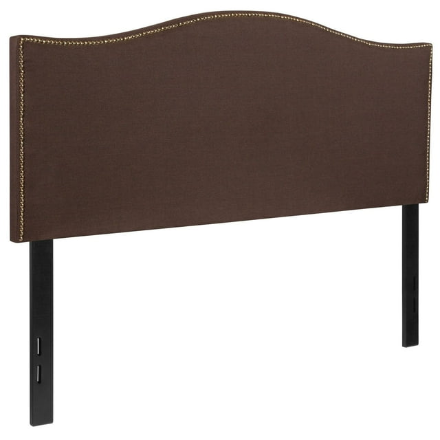 Tête de lit Lexington double rembourrée avec garniture pour clous décoratifs en tissu brun foncé