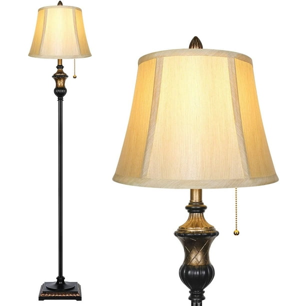 Traditional Floor Lamp Classic Standing With Bronze Fabric Shade Vintage Elegant Tall Pole For Living Room Bedroom Office Reading Rustic Upright Lights Pull Chain Switch Com Traditional Floor Lamp Classic, Lamps Plus Floor Rustic