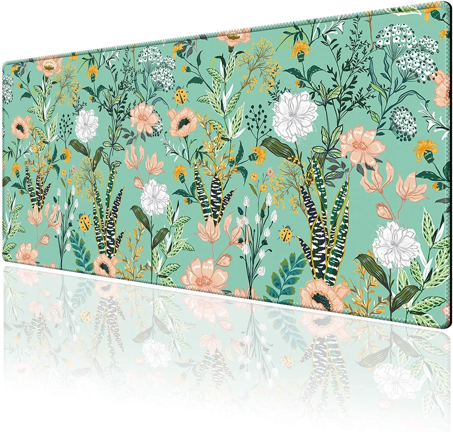 Floral Flower Large Gaming Mouse Pad (35.4×15.7 in, 3mm Thick), Non-Slip Rubber Base and Reinforced Lock Edges, XXL Extended Mousepad for Work, Game, Desk mat, Desktop Decoration