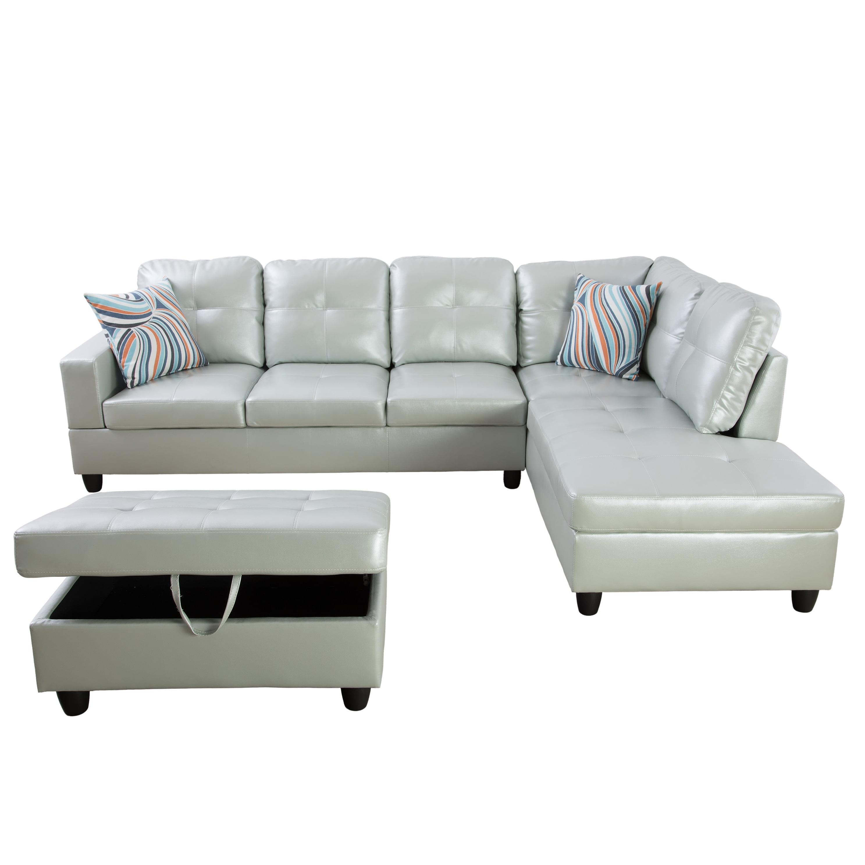 MAYEERTY PU Synthetic Leather 3-Piece Couch Living Room Sofa Set，Silver Green
