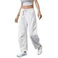 thumbnail image 4 of FUNUONY Womens Wide Leg Barrel Pants Elastic High Waisted Trousers Loose Casual Palazzo Pants with Pockets Cropped Relax Fit Trouser Ankle Pants Sports Pants Curved Wide Leg Pants Sweatpants White Xl, 4 of 9