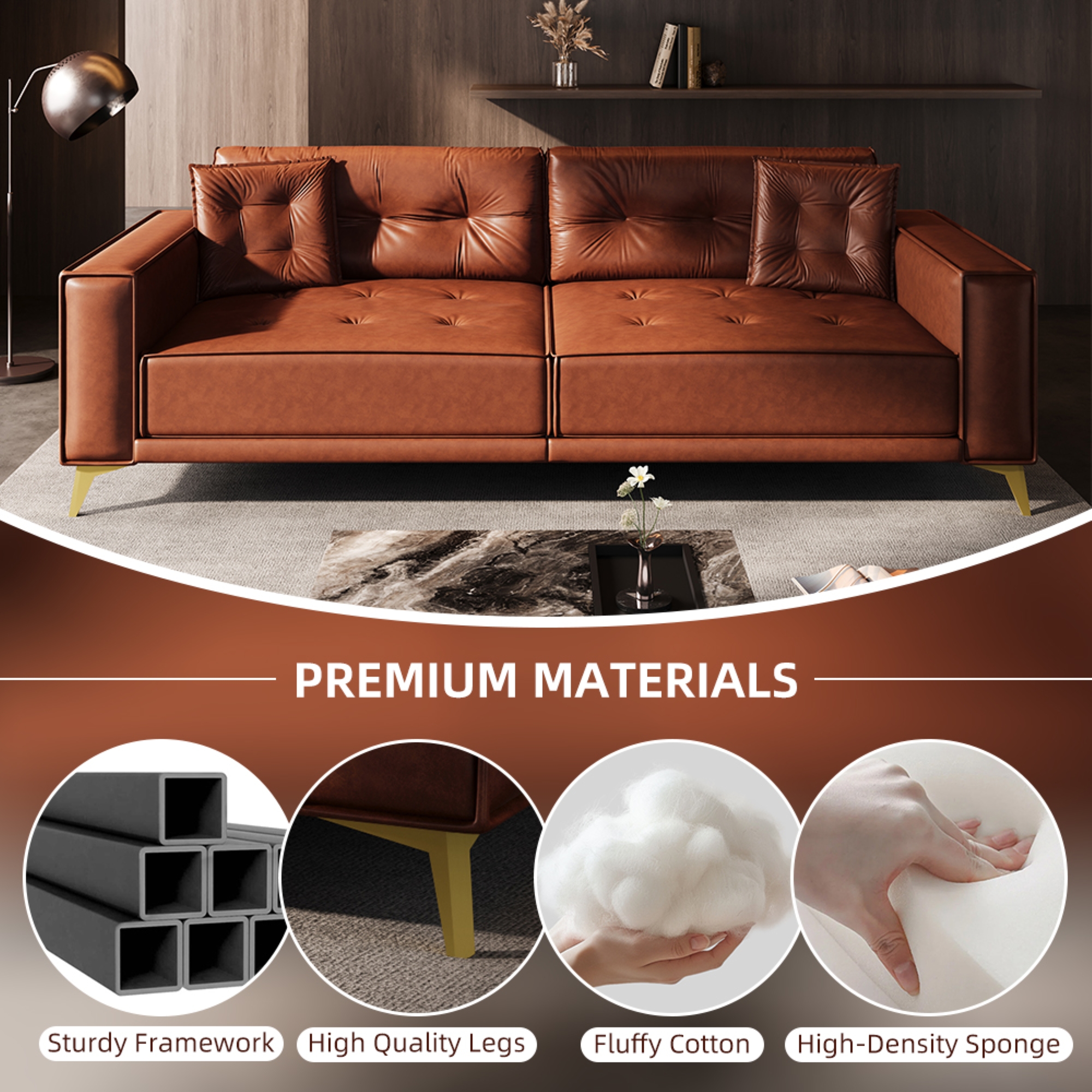 LLappuil King Size Pull Out Sofa Bed, Oversized Faux Leather 4 Seat Sofa Convertible Sleeper Sofa Bed Light Brown