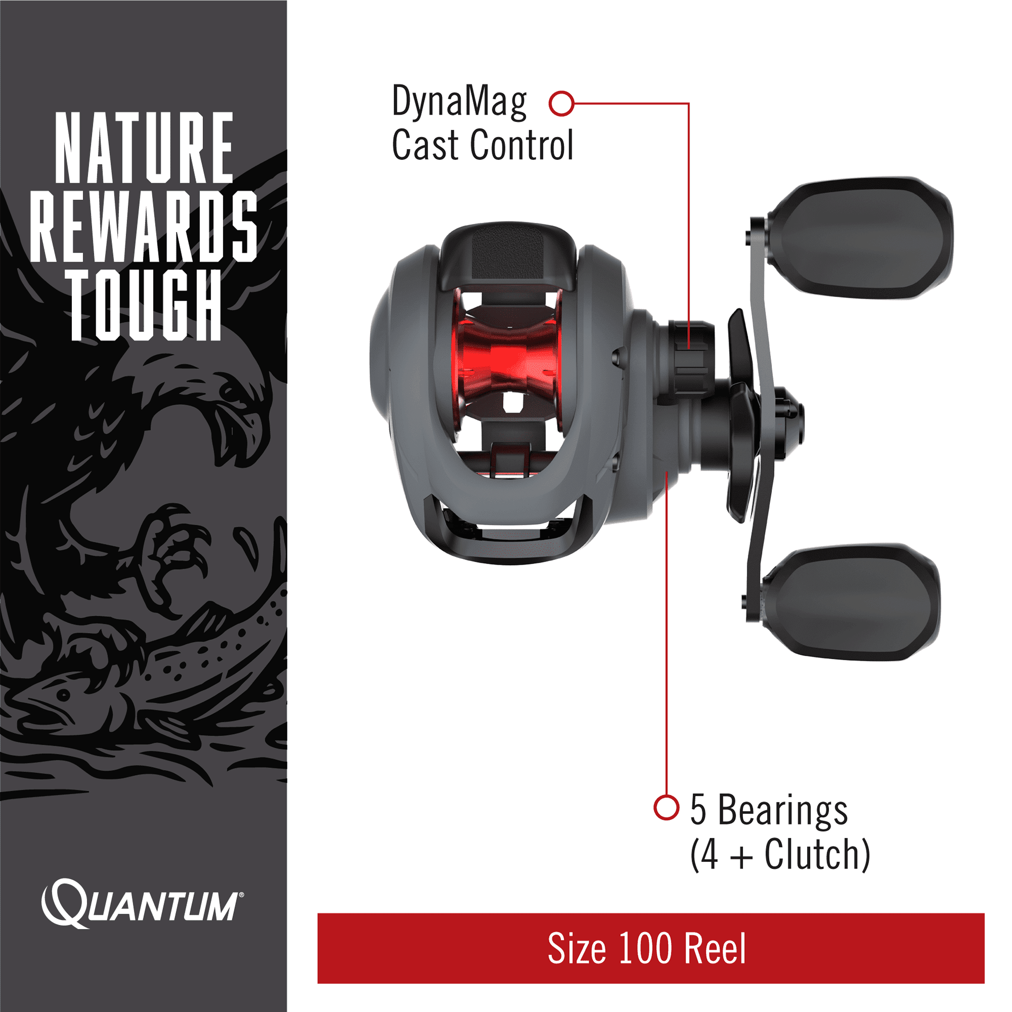 Quantum Invade Baitcast Fishing Reel, Size 100 Reel, Left-Hand Retrieve,  Continuous Anti-Reverse Clutch, Oversized Handle Knobs, Lightweight  Graphite