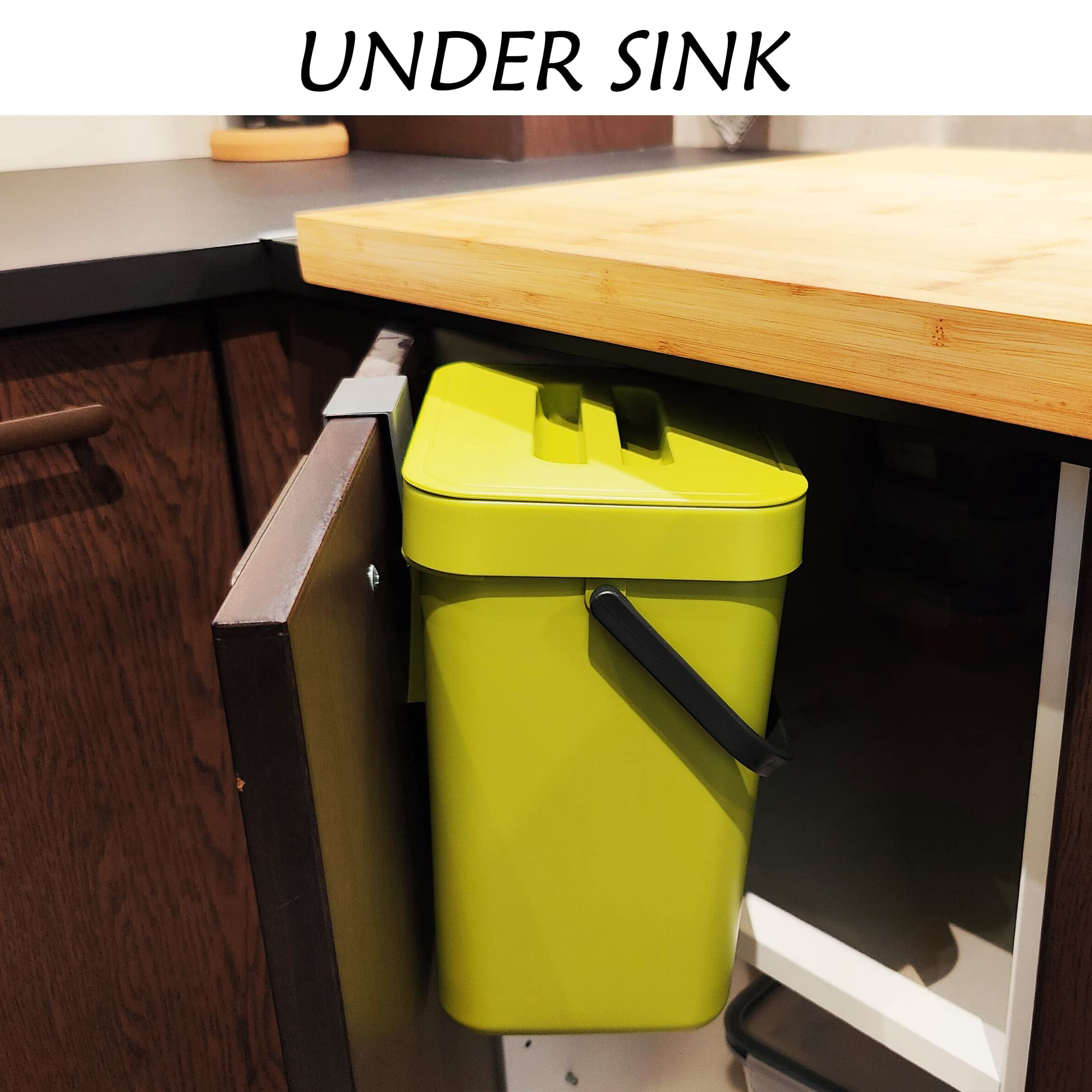 Stonespace Under Sink Trash Can,Kitchen Compost Bin, Diaper Pail, 3.2 Gallon/12L Hanging Garbage Can for Baby Crib/Bathroom/Cupboard, Plastic Food Waste Bin,1 Pack Black