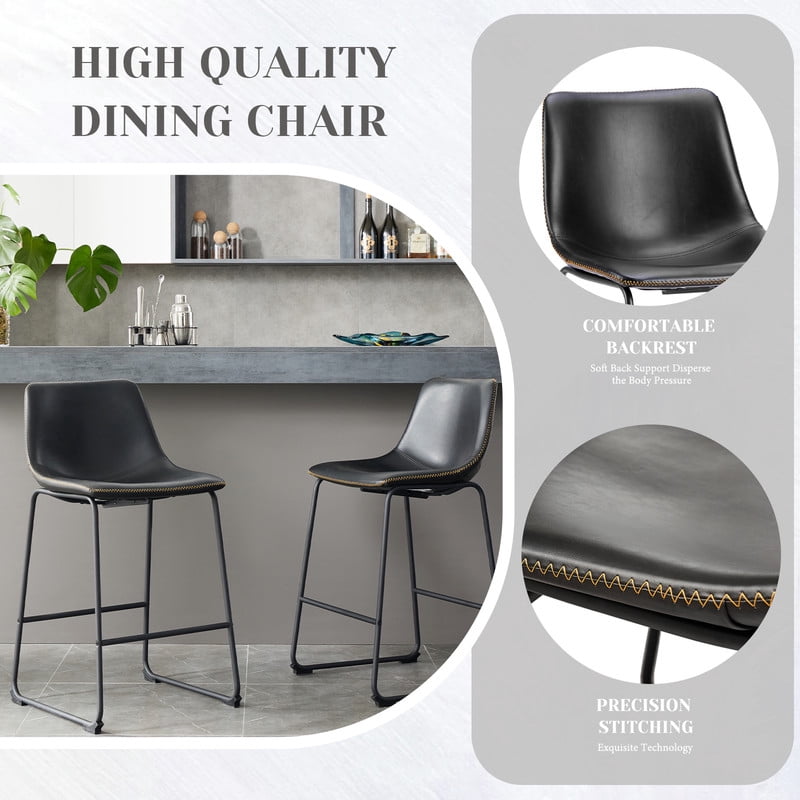Gianna Counter Height Bar Stools Set of 2, Modern Faux Leather High Barstools with Back and Metal Leg, Bar Chairs for Kitchen Island, Black