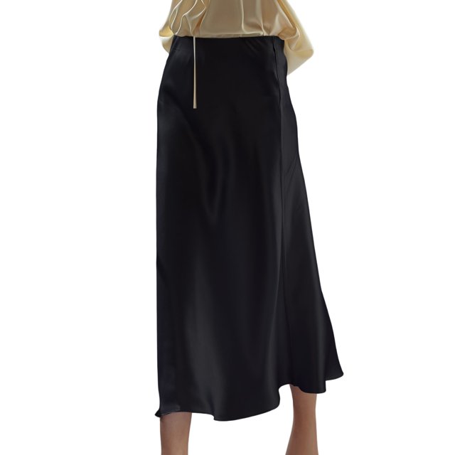 Gibobby faldas para mujer invierno con cintura elástica oculta de cintura alta de satén para mujer(Negro, S)