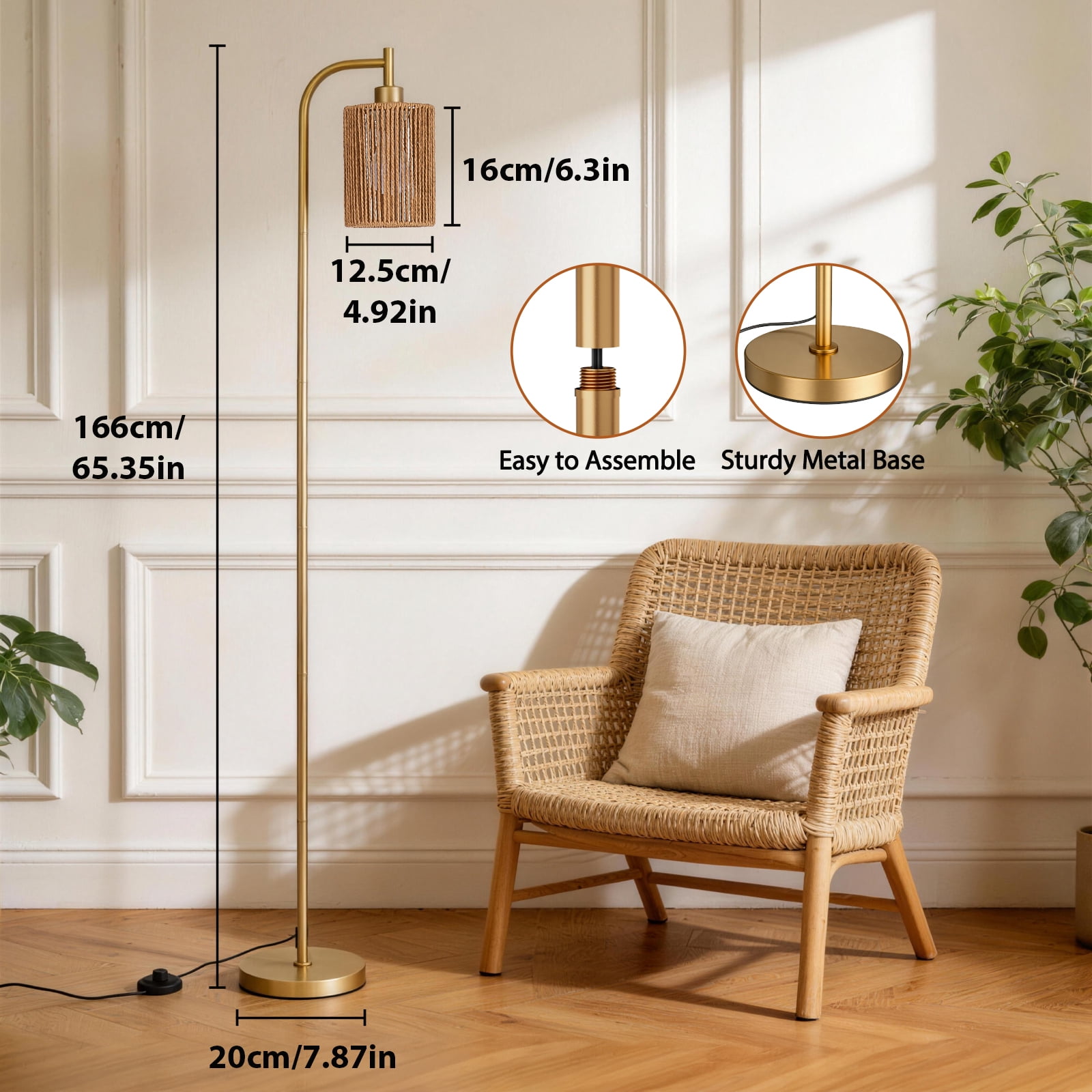 Floor Lamps for Living Room,3-Way Dimmable Standing Lamps with White Linen Shade,60" Vintage Tall Pole Light for Reading, Bedroom,Bulb Included