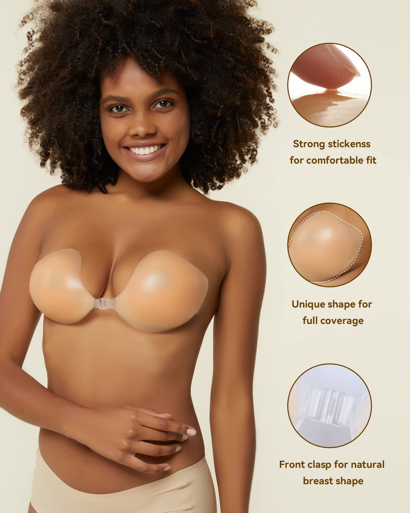  Niidor Adhesive Sticky Bra Strapless Fabric Bra Invisible for  Women Daily Backless Dress with Nipple Covers Beige A : Clothing, Shoes &  Jewelry