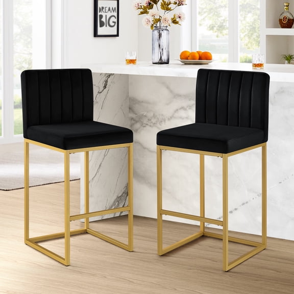 Counter Height Bar Stools Set of 2, 27" Modern Island Bar Stools with Back, Velvet Armless Bar Chairs for Home Office Kitchen Island