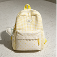 thumbnail image 5 of Girls Plaid Lace Trim Backpack, Small‑Size Bookbag With Polka‑Dot Pockets & Puppy Motif, Anti‑Theft For School & Weekend Trips (Yellow), 5 of 5