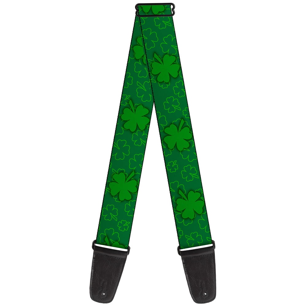 Buckle-Down Guitar Strap, St Pats Clovers Scattered Outline Solid Greens, 2 Inches Wide