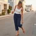 thumbnail image 4 of MLQIDK Pedal Pushers for Women Lounge Pant Dressy Casual Knee Length Elastic Waist Comfy Shorts Trendy Summer Linen Capri Pants with Pockets Navy 3XL, 4 of 6