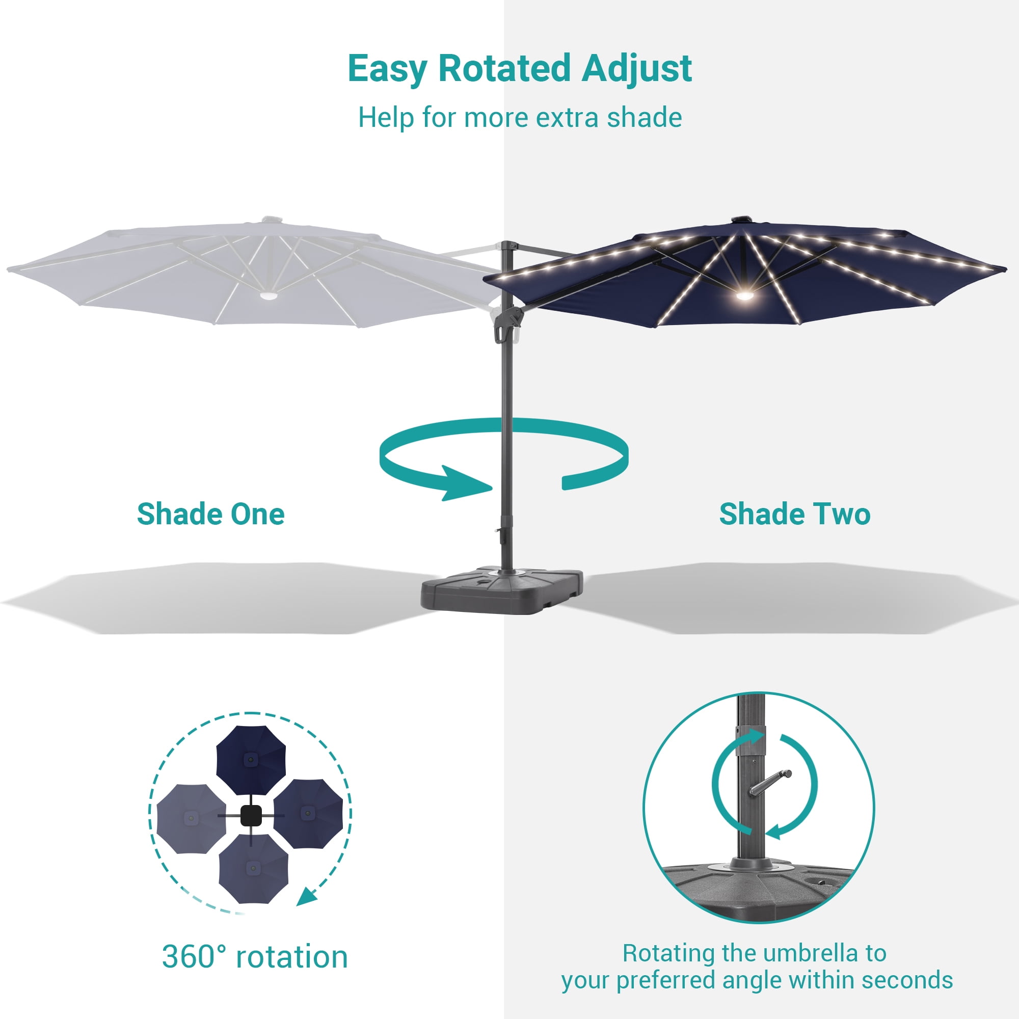 1 outdoor patio market umbrella with solar power led lights Best Choice Products 10ft Solar LED Lighted Patio Umbrella w/ Tilt Adjustment, UV-Resistant Fabric