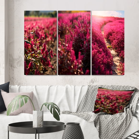 Designart "Fuchsia Florals in Full Bloom" Floral Wall Art Set Of 3 - Pink Floral Gallery Wall Set For Home Decor