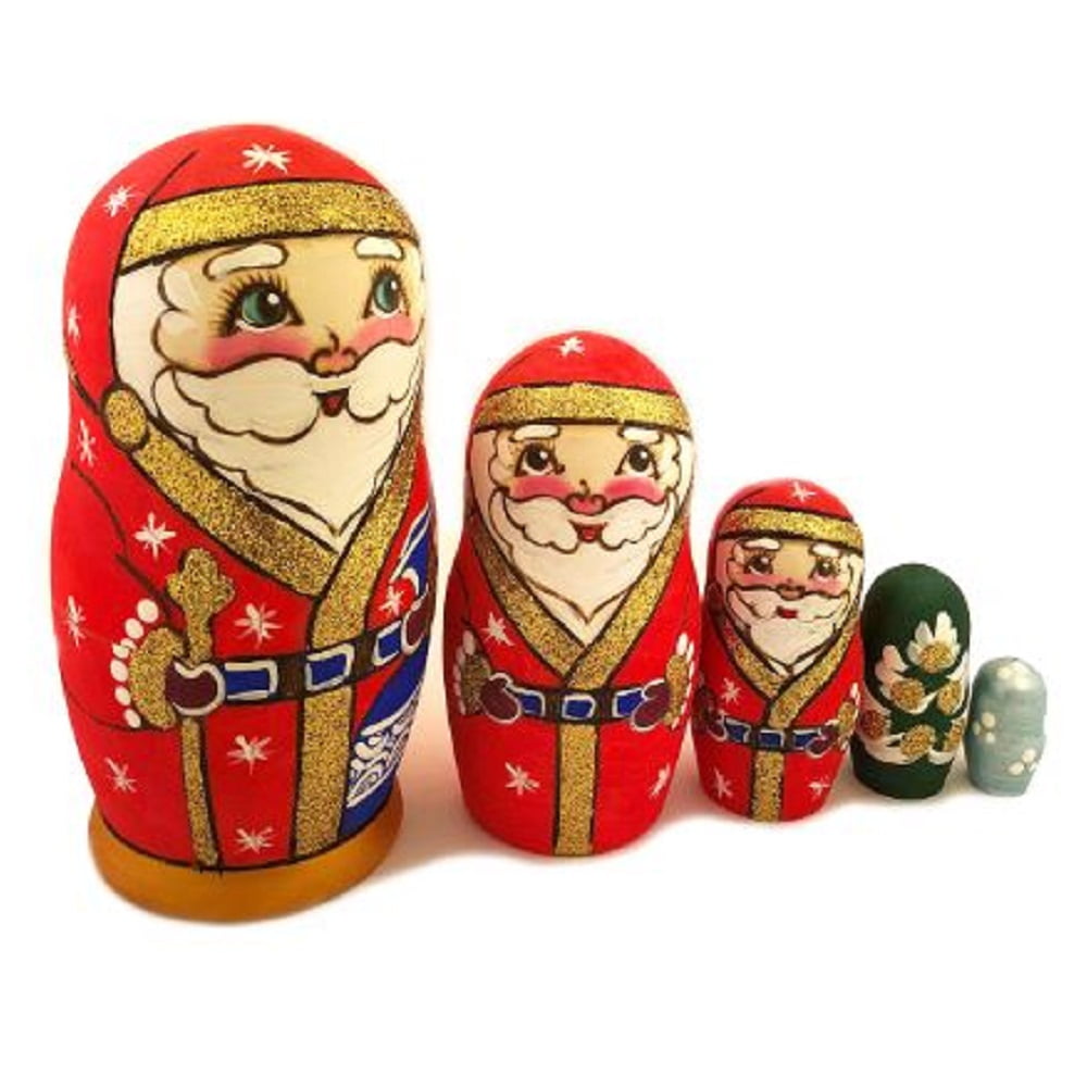 New Hand Painted Russian Nesting Doll Santa Claus 5 Piece Set Made In Russia