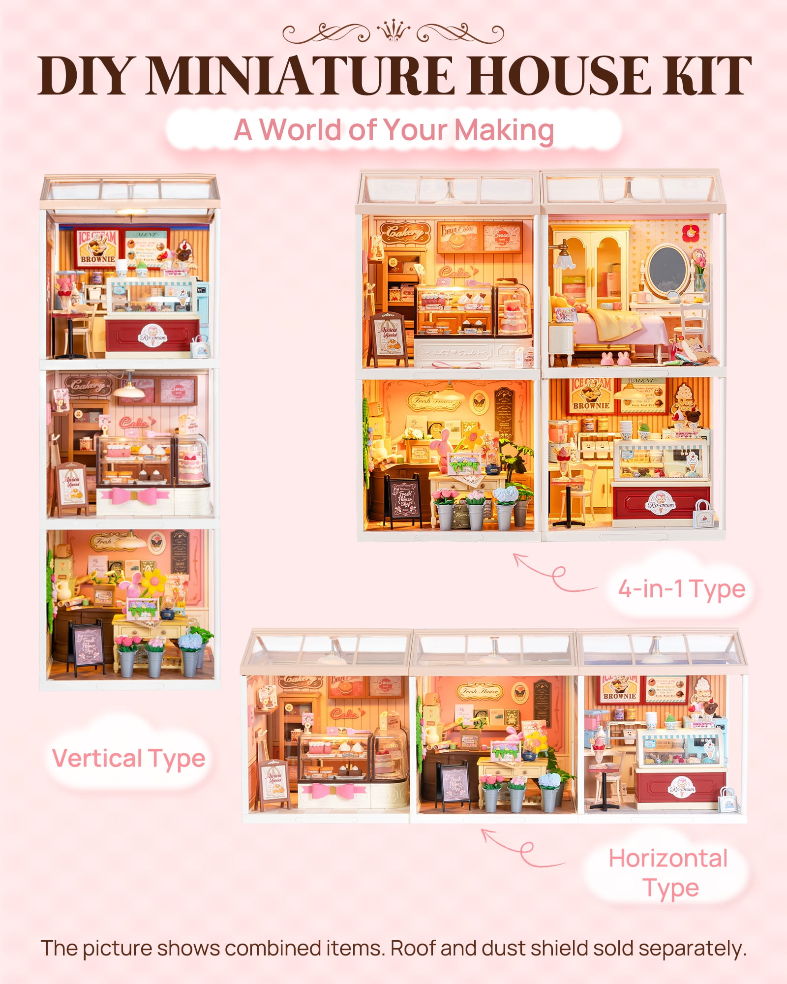 ROBOTIME Super Creator DIY Miniature House Kit,Tiny Home Craft Kits with LED,Mini Dollhouse Building Set,Gifts for Teens Adults(Lovely Pink Bedroom)