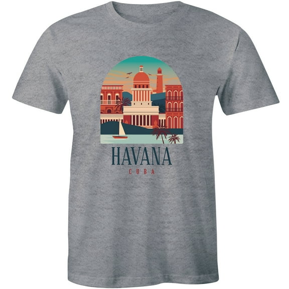 Vintage Havana Cuba Flat Design Of The City Printed Men's T-Shirt
