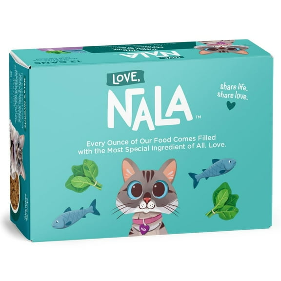 LOVE, NALA - Natural Adult Cat Wet Food - Pate Tuna with Spinach Recipe- Grain Free, Non-GMO, Lean Protein, Iron, Digestive Fiber Blend, Added Minerals & Vitamins - 12 Pack 2.4 lbs.