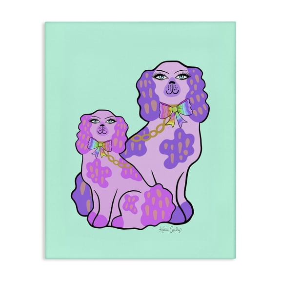 Stupell Industries Funky Glam Dogs on Turquoise Animals Painting Wrapped Canvas Canvas Art Print Wall Art, 16 x 20