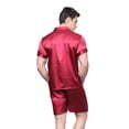 thumbnail image 3 of Tony & Candice Men's Classic Short Sleeve Satin Pajama Set Adult Sleepwear (M,Burgundy), 3 of 4
