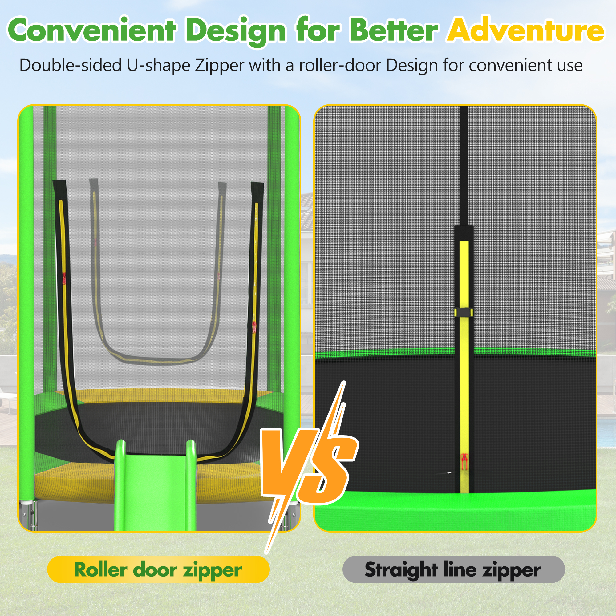 Arspjes 7FT Trampoline for Kids,Outdoor Recreational Trampolines with Safety Enclosure Net,Mini Trampoline with Slide and Ladder,Green