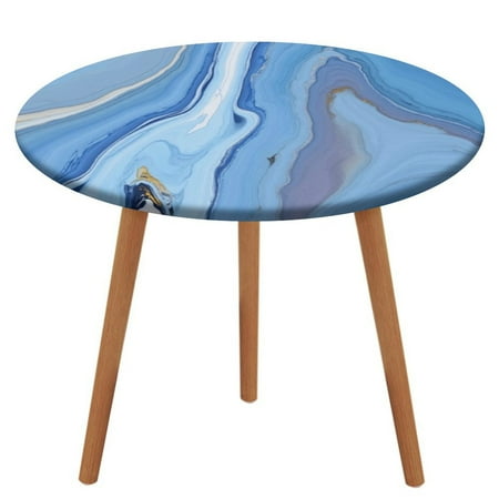 

Blue Agate Marble Art Round Fitted Tablecloth Elastic Table Cover Waterproof Dining for Indoor Outdoor Decor Table Cloth L-50 -54