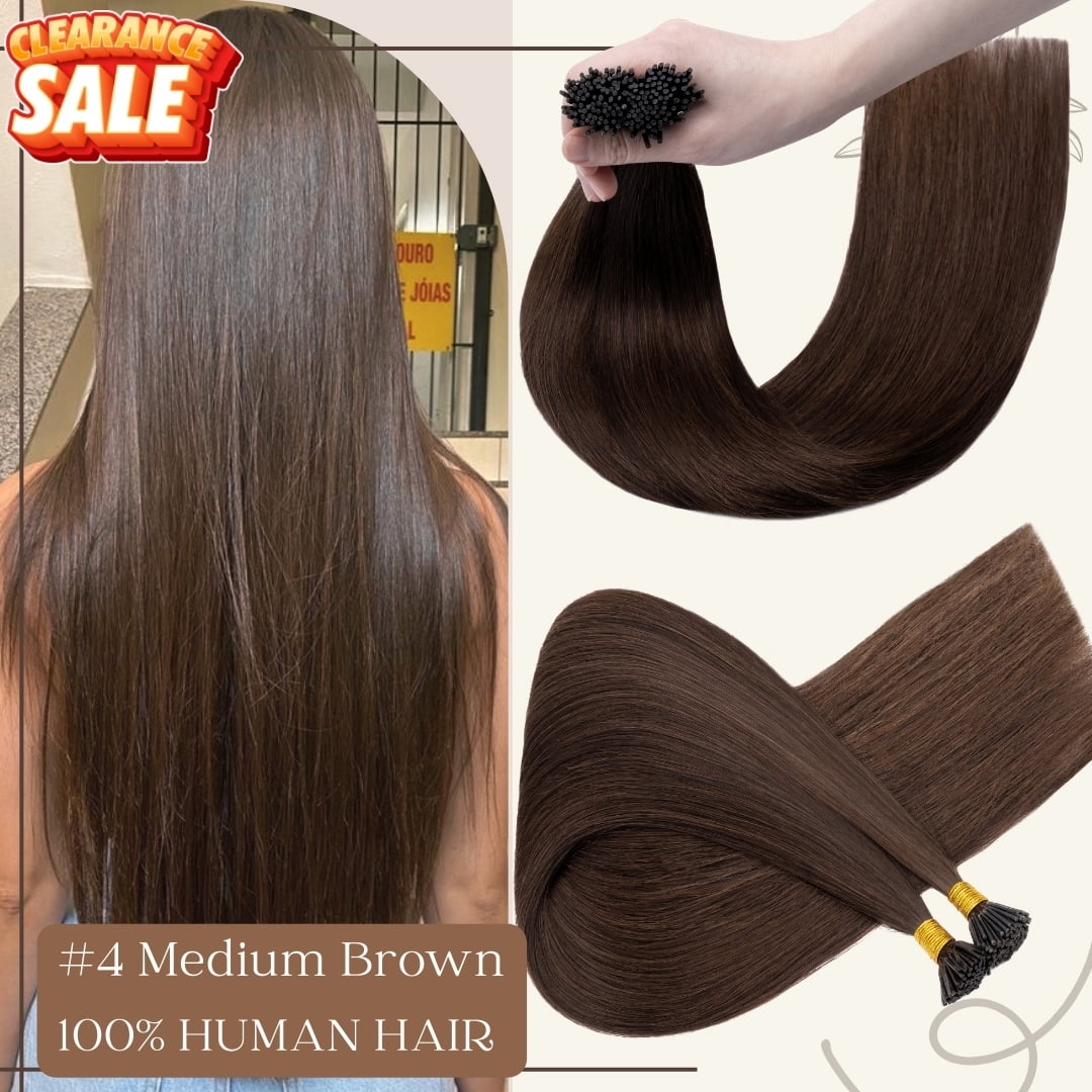Benehair 100% Real Remy Human Hair Extensions 1g I Tip Hair Pre Bonded Stick Tip Micro Ring Beans Women Straight Brown 50g