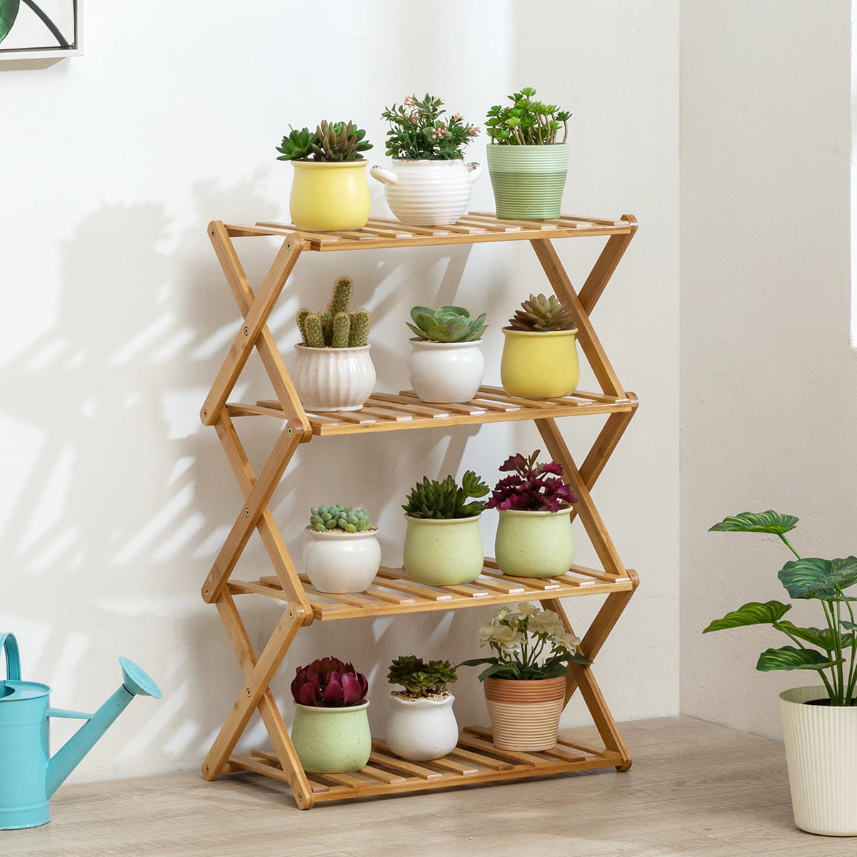 Details about   4 Tier Foldable Ladder Shelving Plant Stand Bookcase Flower Pot Storage Shelf US 