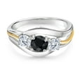 thumbnail image 2 of Gem Stone King 925 Sterling Silver and 10K Yellow Gold Round Black Sapphire and White Moissanite 3 Stone Ring for Women (1.15 Cttw, Available in Size 5, 6, 7, 8, 9), 2 of 4